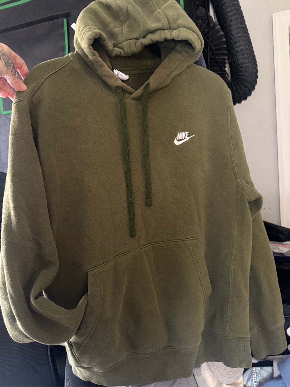 Nike Olive Green Pullover Hoodie with White Swoosh